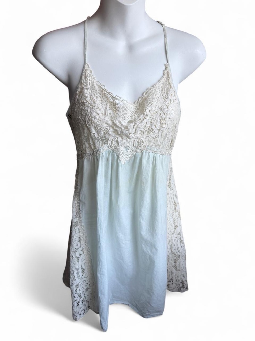 In Bloom Ivory Lace Tank with Pale Blue Trim